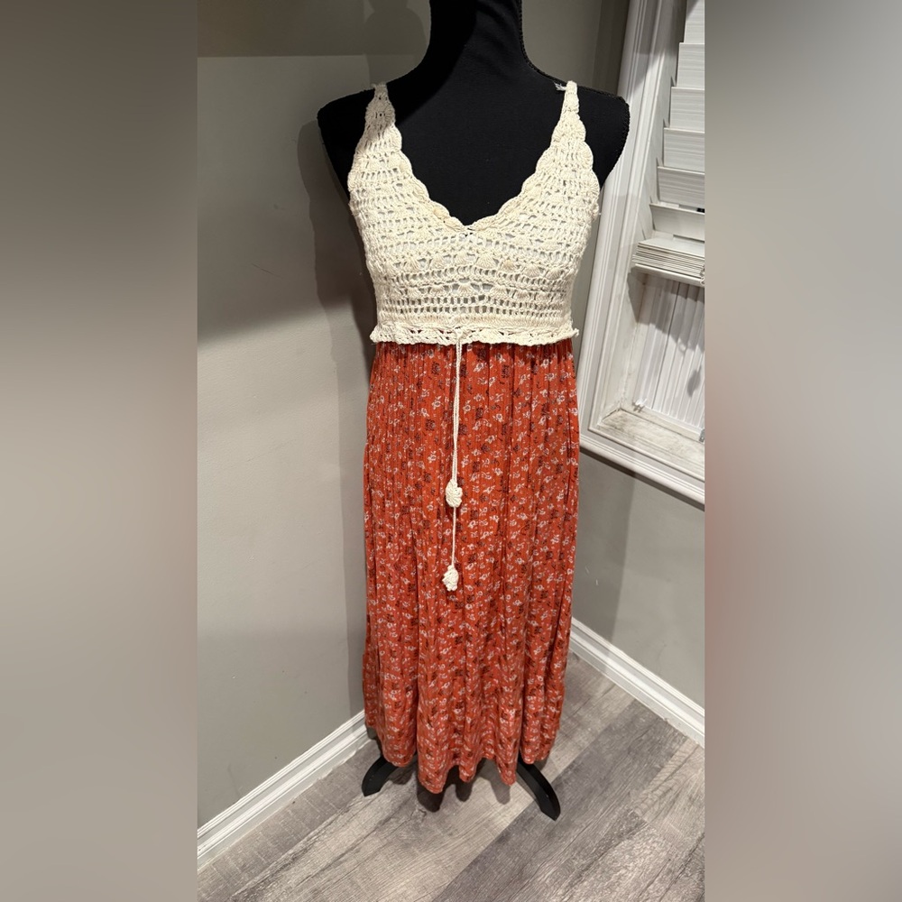 Rebellion Again Cream Crochet Top Maxi Dress